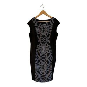 MELROSE SOCIAL Size 14 Shift Dress Career Sheath Sparkle Printed